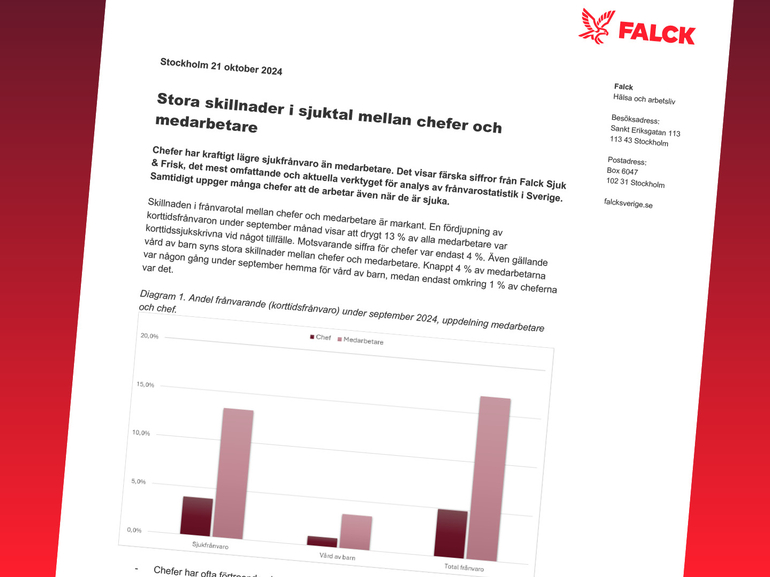 Stora skillnader i sjuktal mellan chefer och medarbetare